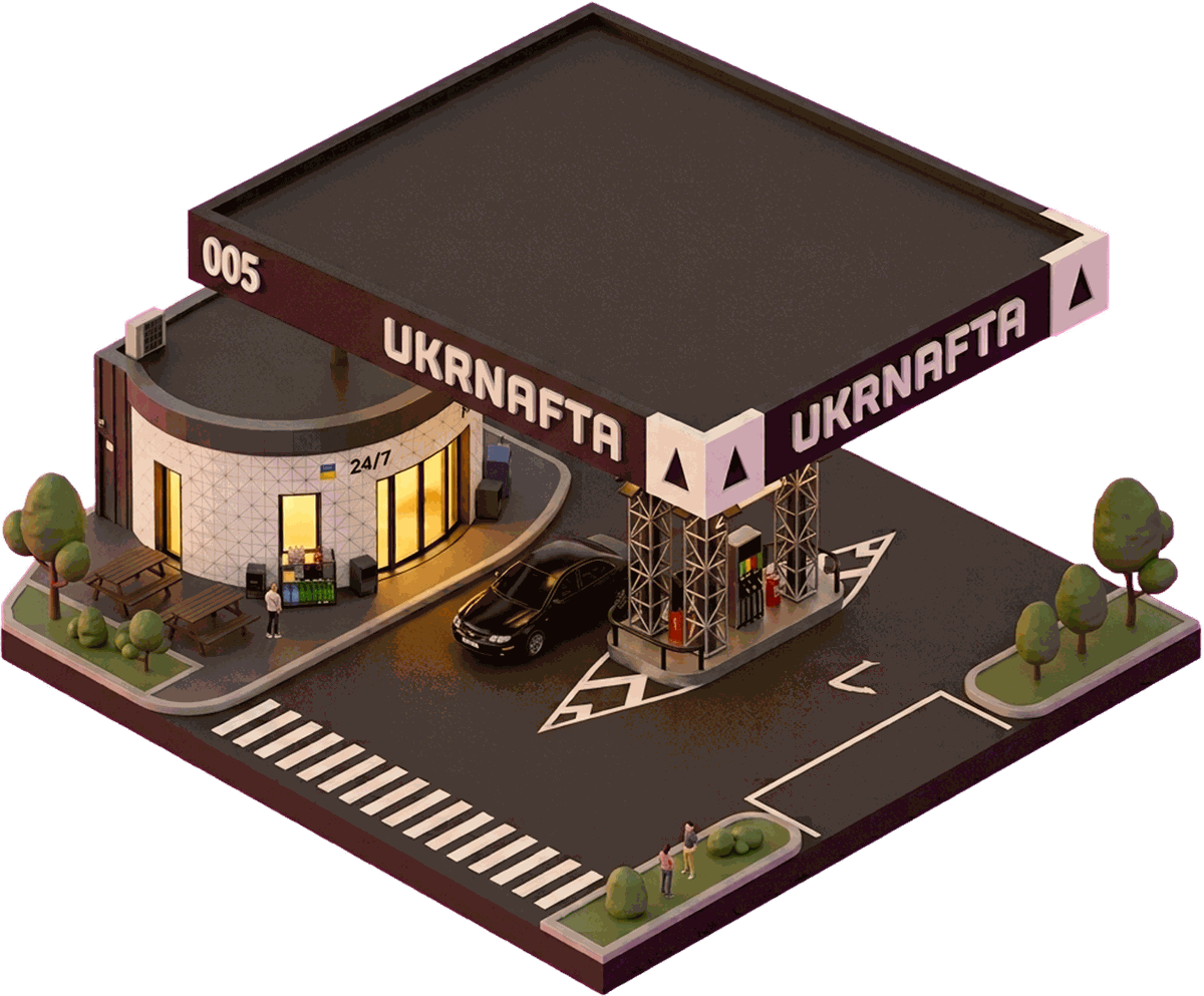 3D-рендер заправки UKRNAFTA в Дронецьку